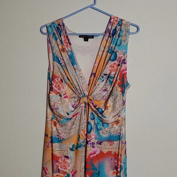 Boston Proper Floral Print Knot Front Maxi Dress Long full length Size Large - Picture 3 of 8